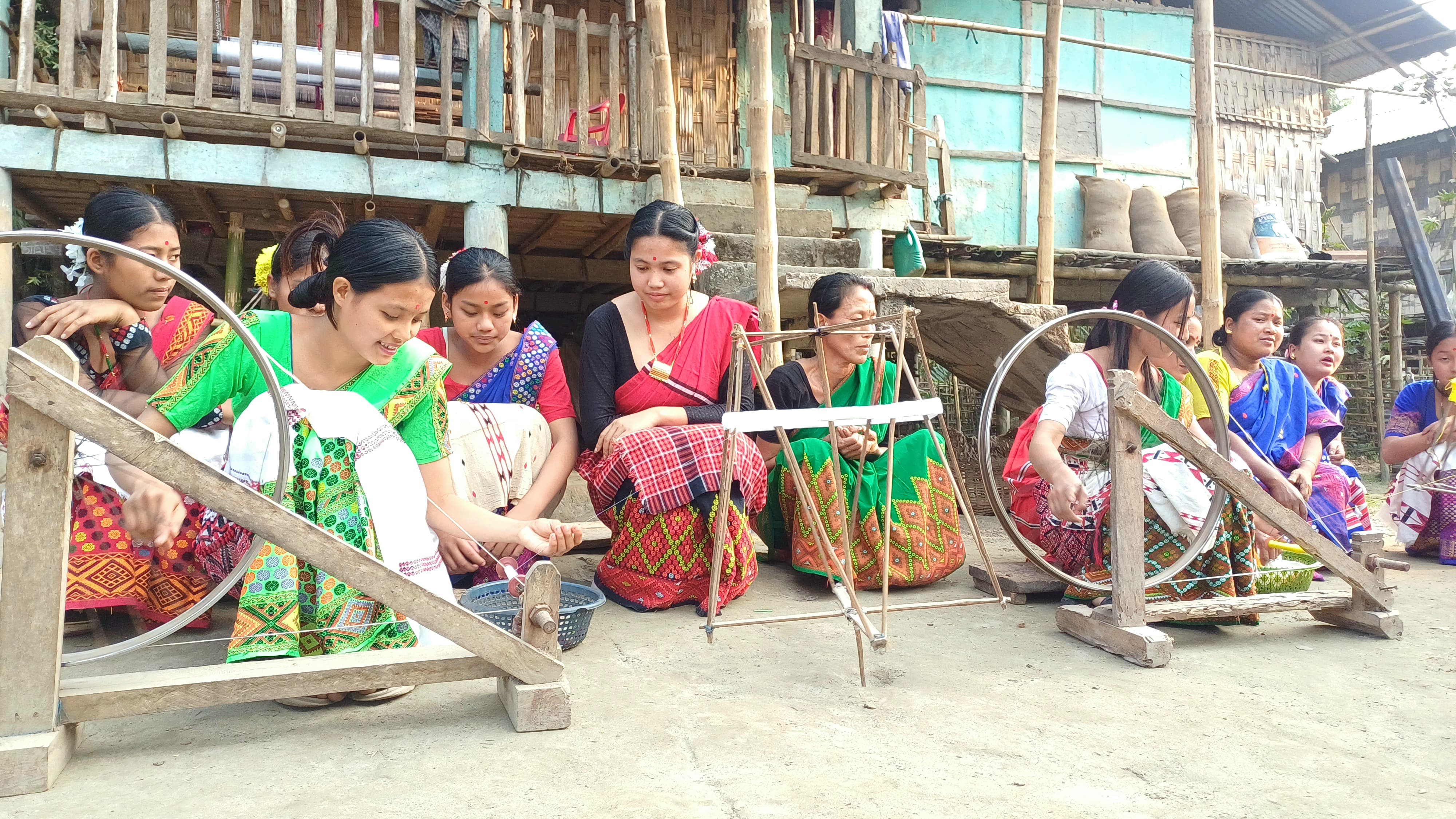 Missing girls busy weaving different clothes for Ali Aye Ligang at Dhakuakhana