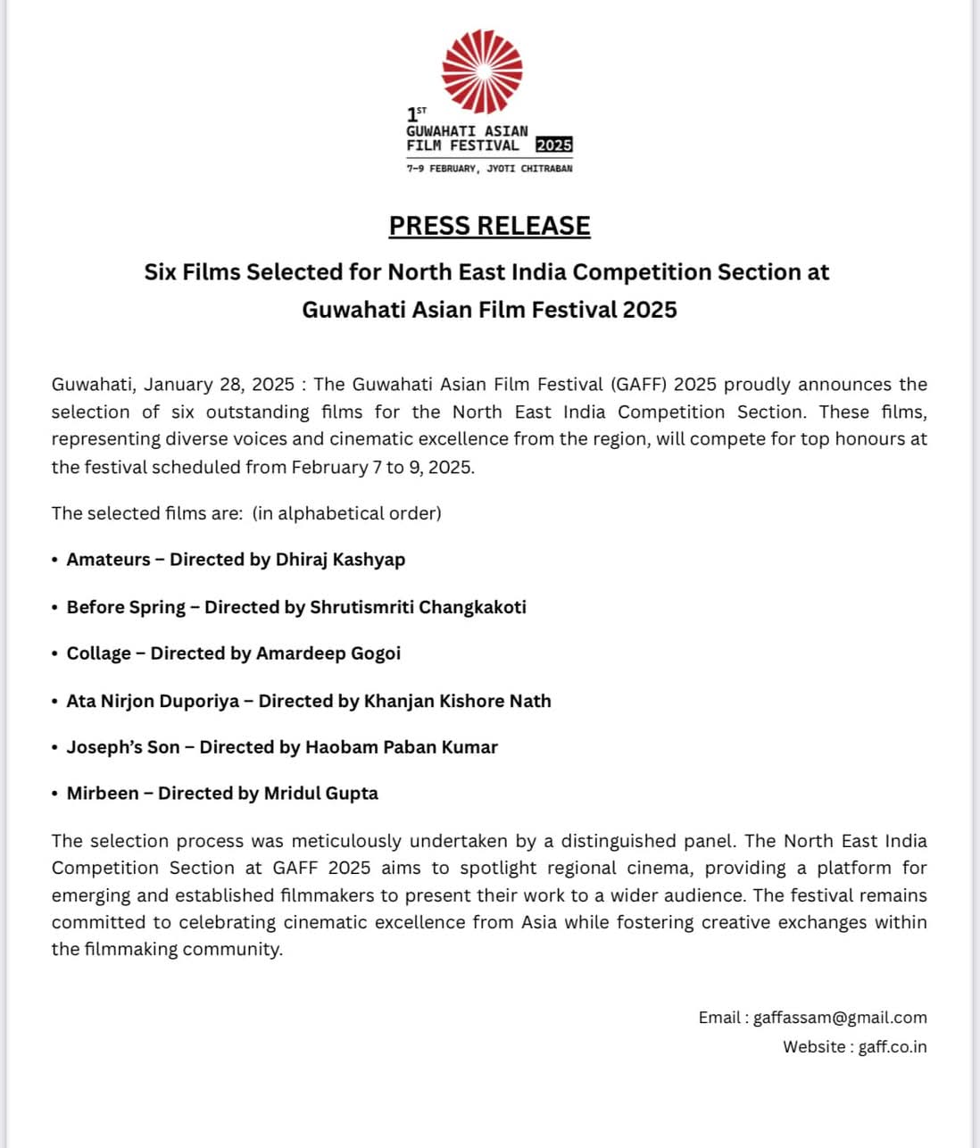 1ST GUWAHATI ASIAN FILM FESTIVAL begins with national international participation