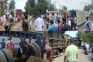 Car and KSRTC accident  MC road in Kottayam  കെഎസ്ആർടിസി ബസ് മറിഞ്ഞു  കാറും കെഎസ്ആർടിസിയും കൂട്ടിയിടിച്ചു