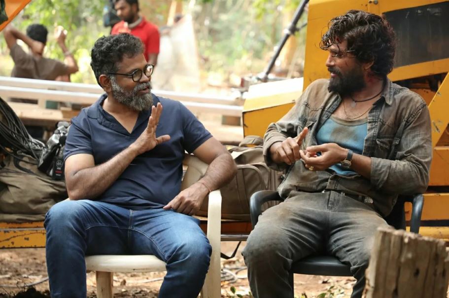 Sukumar and Allu Arjun in a still from Pushpa set