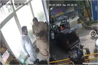 AAP MLA Amanatullah Khan (L) and his son allegedly assaulting petrol pump workers in Noida