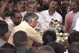Political leaders expressed their grief over Ramoji Group Chairman Ramoji Rao's demise and paid their tributes to the departed soul at Ramoji Film City on Saturday.