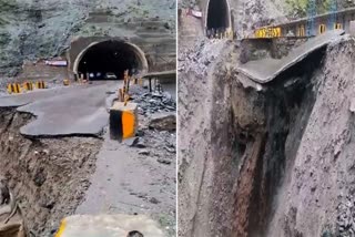 Viral video Road connecting two tunnels on Jammu Srinagar highway washes away in landslides