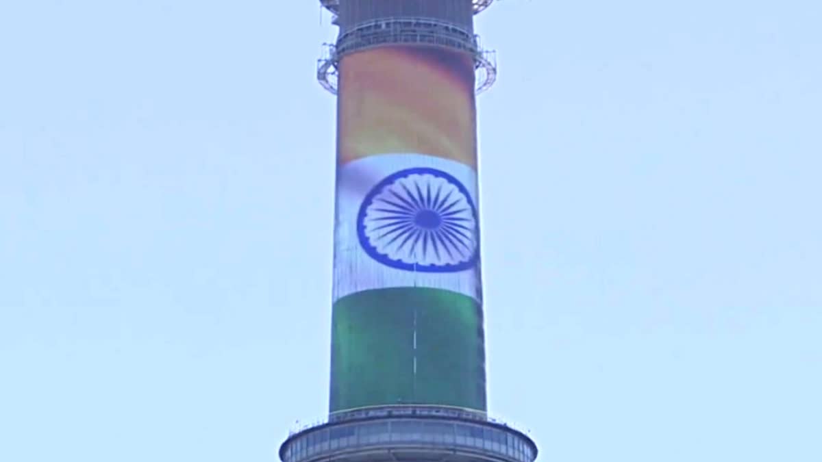 Moscow OSTANKINO TOWER painted in tricolour to honour PM Modi