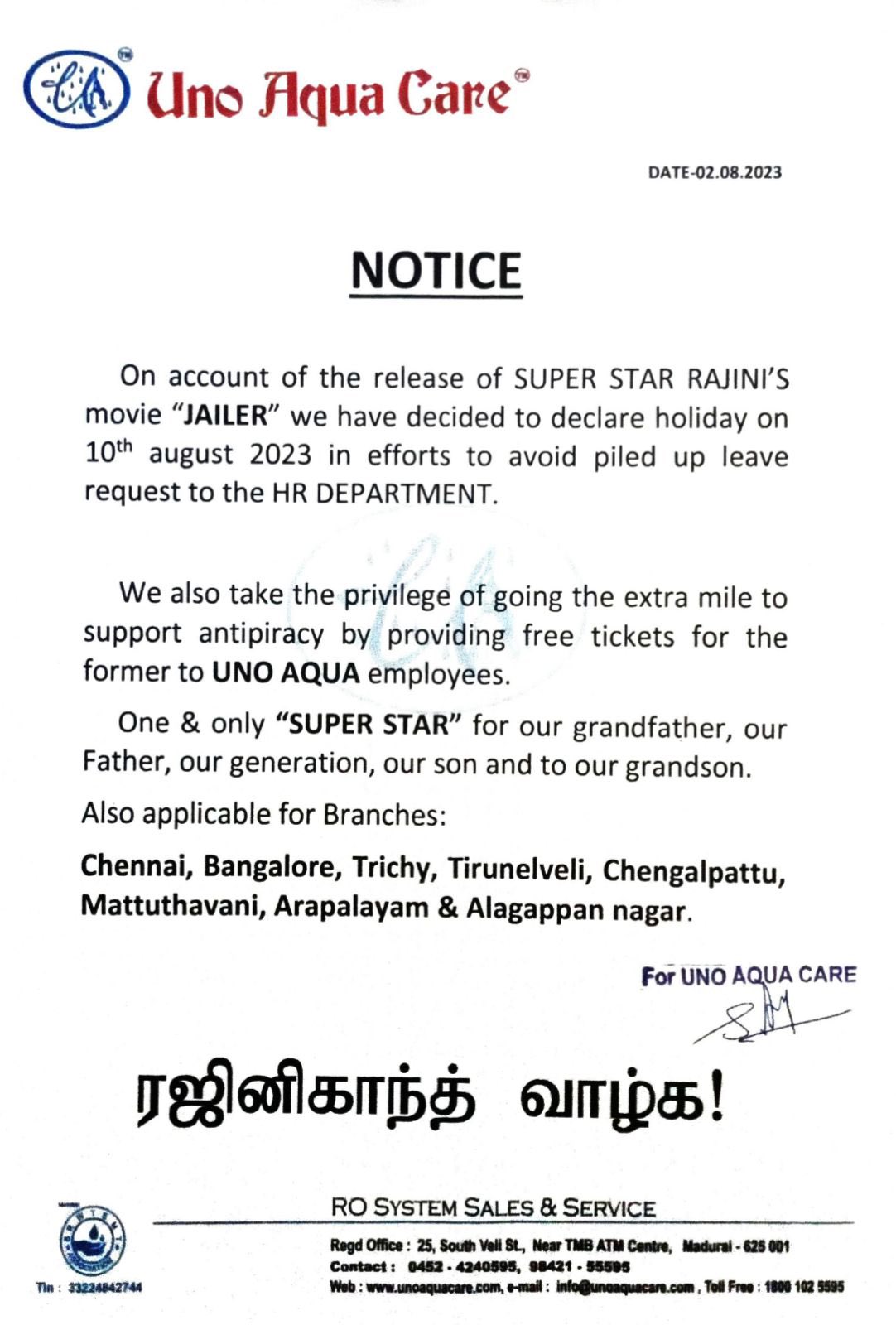 As the Jailer release date inches closer, the enthusiasm among fans continues to build. Several companies in Chennai and Bengaluru even declared a holiday on Jailre release day. This thoughtful approach not only acknowledges the fervent following of Rajinikanth but also contributes to safeguarding the cinematic experience from piracy threats.