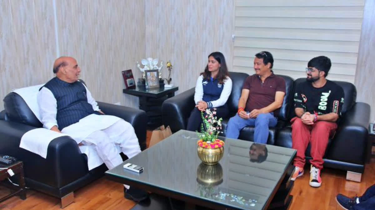 Defence Minister Rajnath Singh congratulated Manu Bhaker for her historic achievement at the Paris Olympics, where she won two bronze medals. Singh expressed national pride in Bhaker's performance and extended best wishes for her future.