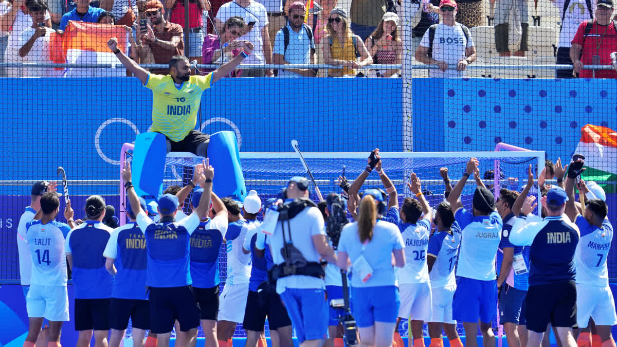 Former India captain and veteran goalkeeper PR Sreejesh hung up his boots with India's emphatic bronze medal victory at the Paris Olympics 2024 and recreated his 2020 Tokyo Olympics celebration in the capital city of France on Thursday. India defeated Spain in the bronze medal match by 2-1 and clinched back-to-back Olympic medals after 52 years.