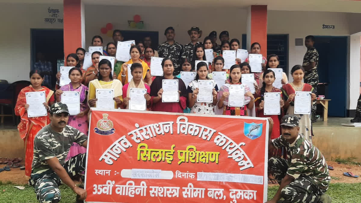 Women given sewing embroidery training in  Naxal affected Sarsajol village of Dumka