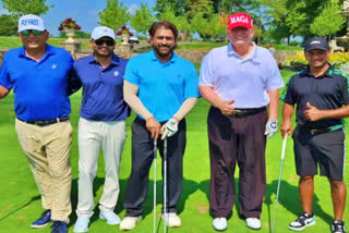 Former cricketer Mahendra Singh Dhoni seen playing golf with former President Donald Trump in America