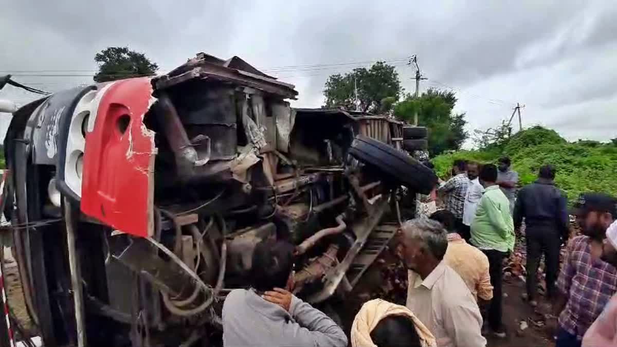 Private bus overturns