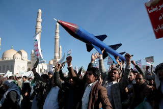 File photo of Houthi supporters in Sanaa during a rally in support of the Palestinians in the Gaza Strip and against the U.S.