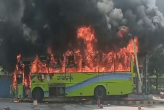 RTC Bus Catches Fire in Korutla
