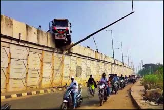 Lorry Hit Current Pole on Highway Near Narsannapet