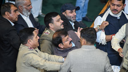 JK Assembly witnessed chaos as BJP MLAs protested by jumping into the well of the House over a special status resolution, leading to their eviction.