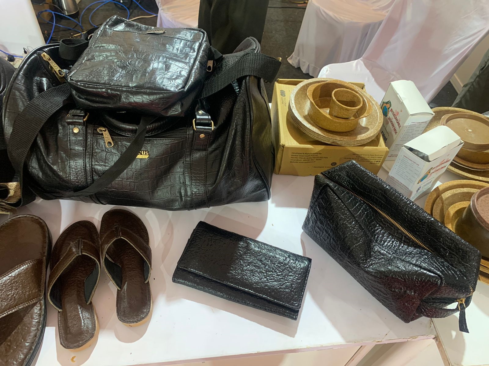 exhibition-of-jackets-bags-and-shoes-made-from-agricultural-waste-at-international-food-conference