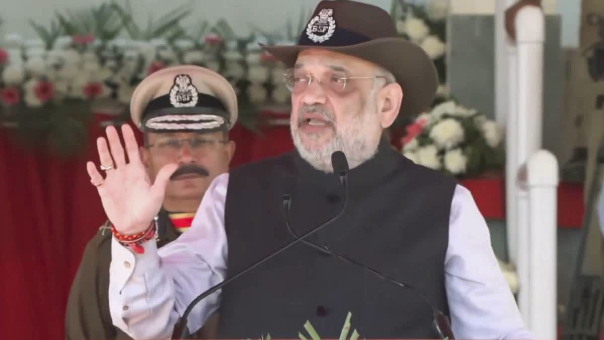 Home minister Amit Shah addresses the BSF event in Jodhpur on Sunday