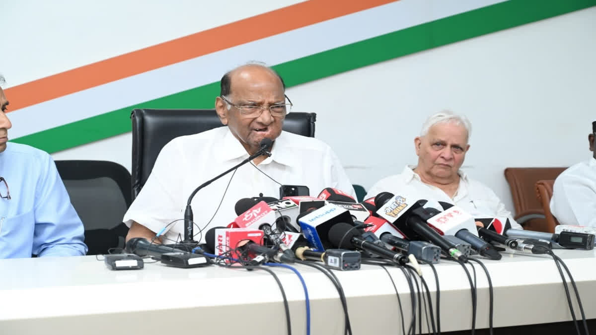 NCP chief Sharad Pawar addressing the media in Mumbai on Tuesday (Source: Sharad Pawar X)