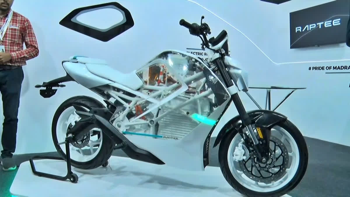 Raptee, EV motorcycle brand has launched an electric bike in the Global Investors Meet 2024 at the Chennai Trade Center in Nandambakkam, on Sunday. Raptee stands as EV 2Wheeler brand currently compatible with government charging stations.