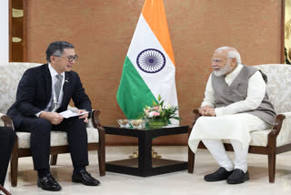PM Narendra Modi met Toshihiro Suzuki, Representative Director and President, Suzuki Motor Corp, in Gandhinagar on Tuesday. (Source: PMO X)