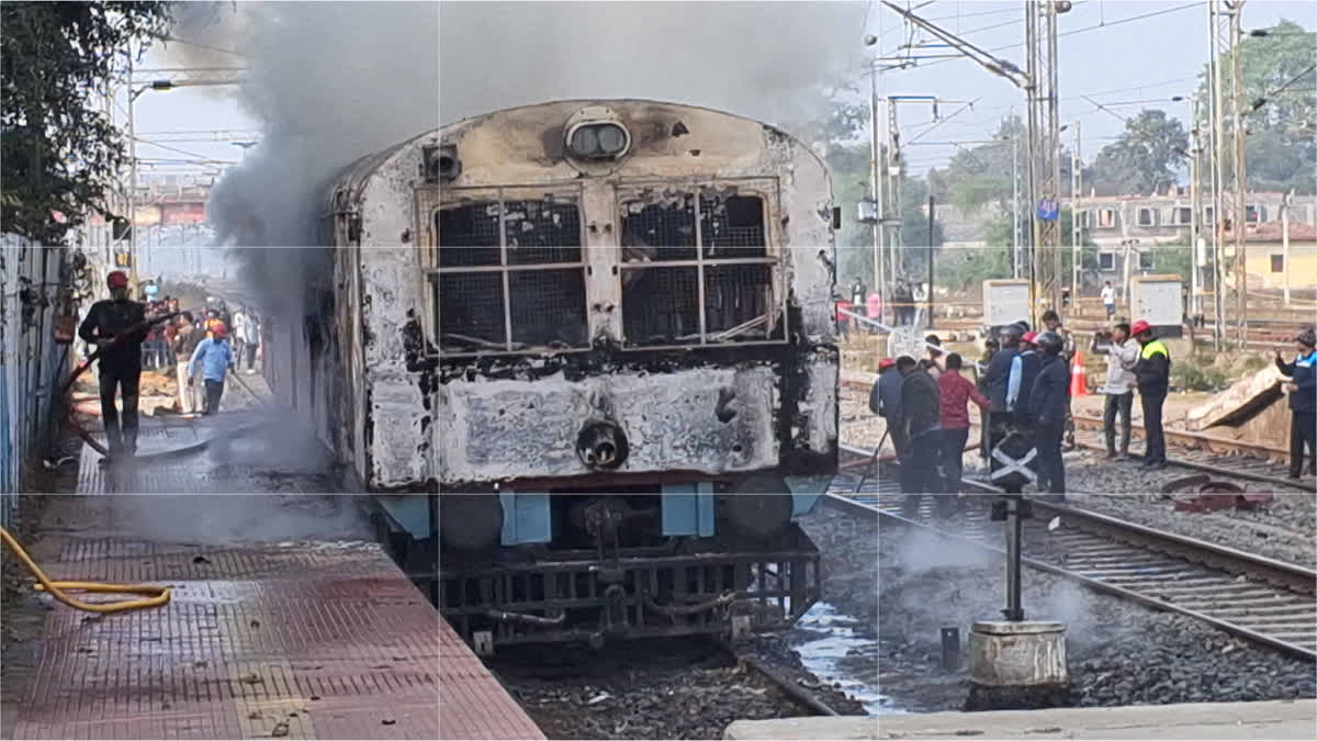 A railway inspection train was gutted in fire at Garhwa Road station in Dhanbad Railway Division