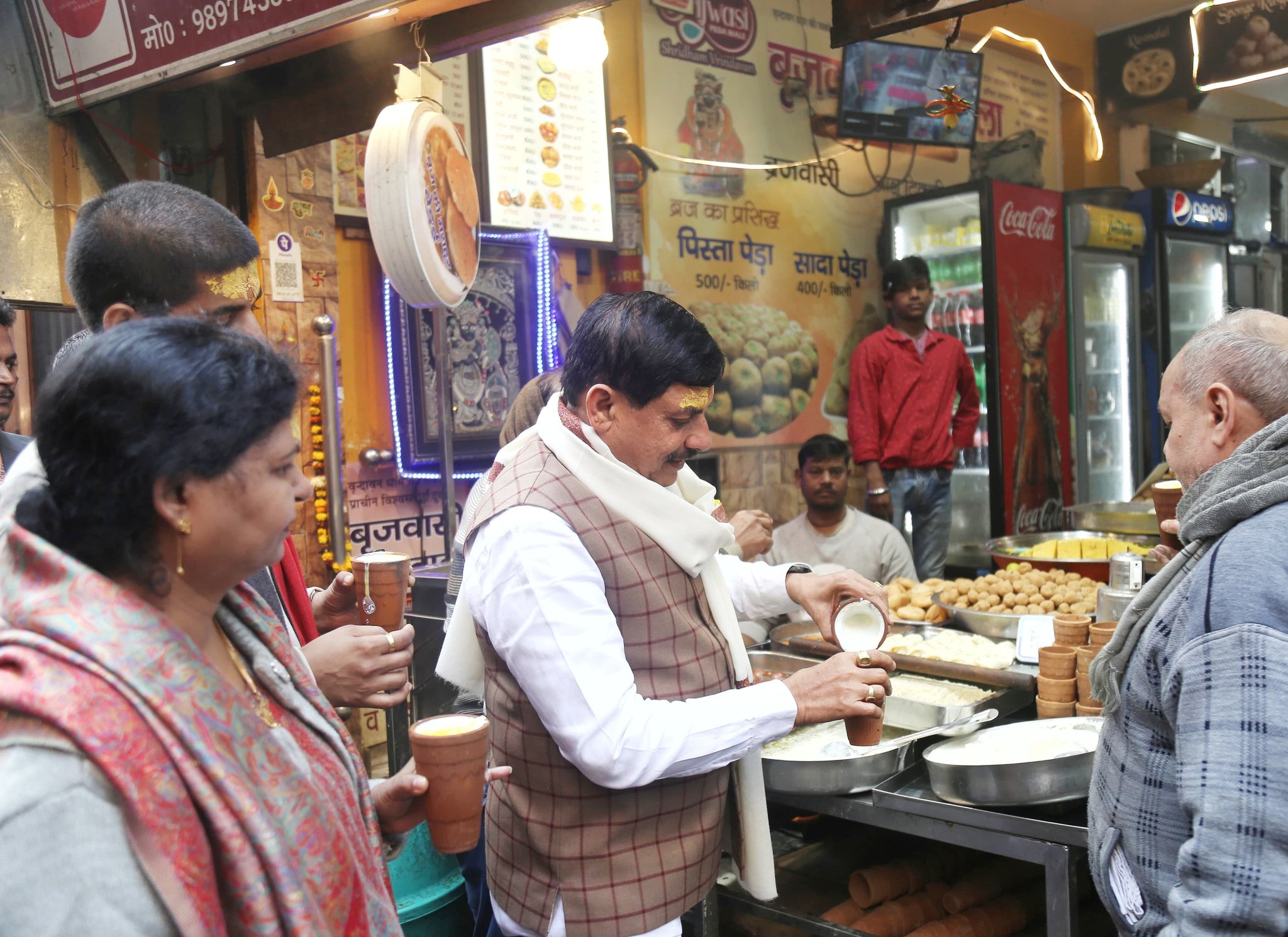 Mohan Yadav drinking lassi in Kulhar