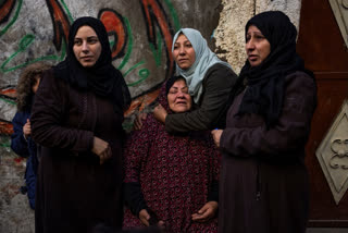 Palestinian women react after their home was hit by an Israeli strike in Rafah, southern Gaza Strip, Thursday, Feb. 8, 2024. (AP Photo)