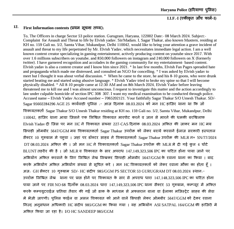 FIR on Elvish Yadav