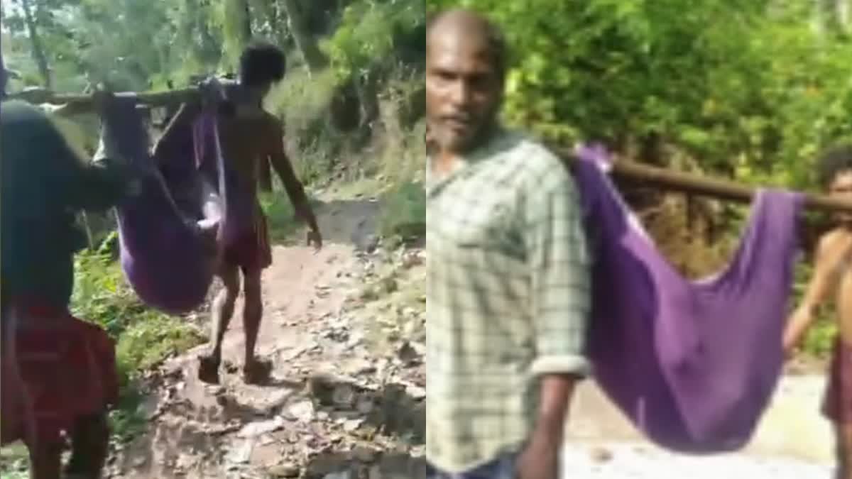 சிறுவனை  டோலி கட்டி தூக்கி சென்ற ஊர்மக்கள்