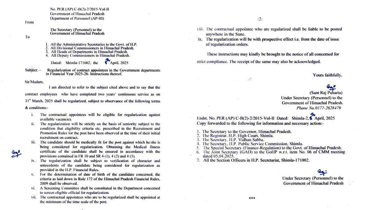 HIMACHAL EMPLOYEES REGULARIZED