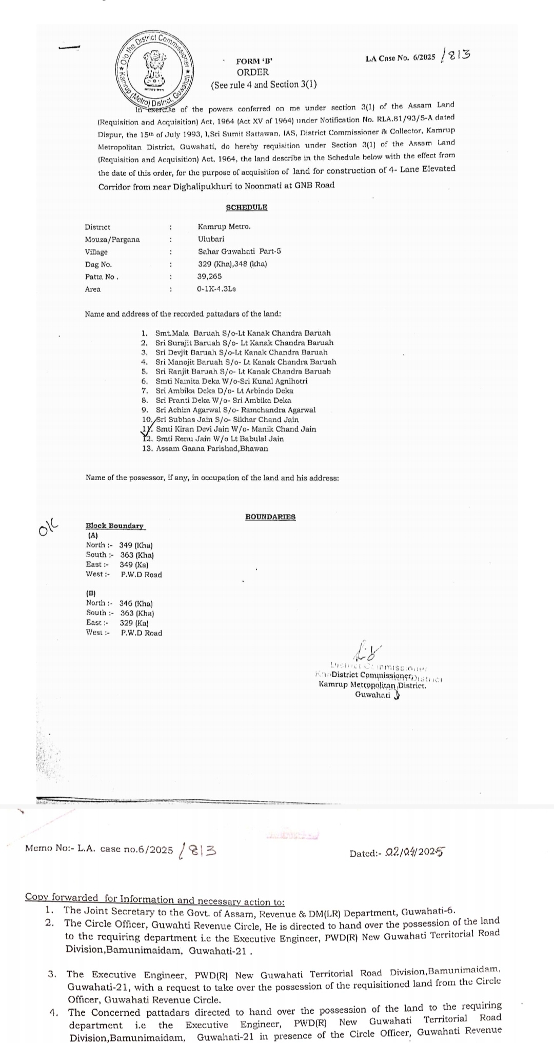 LAND ACQUISITION NOTICE