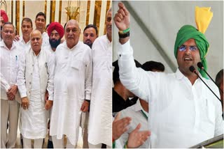 A collage of Congress leader Bhupinder Hooda with Haryana Independent MLAs and JJP Chief Dushyant Chautala