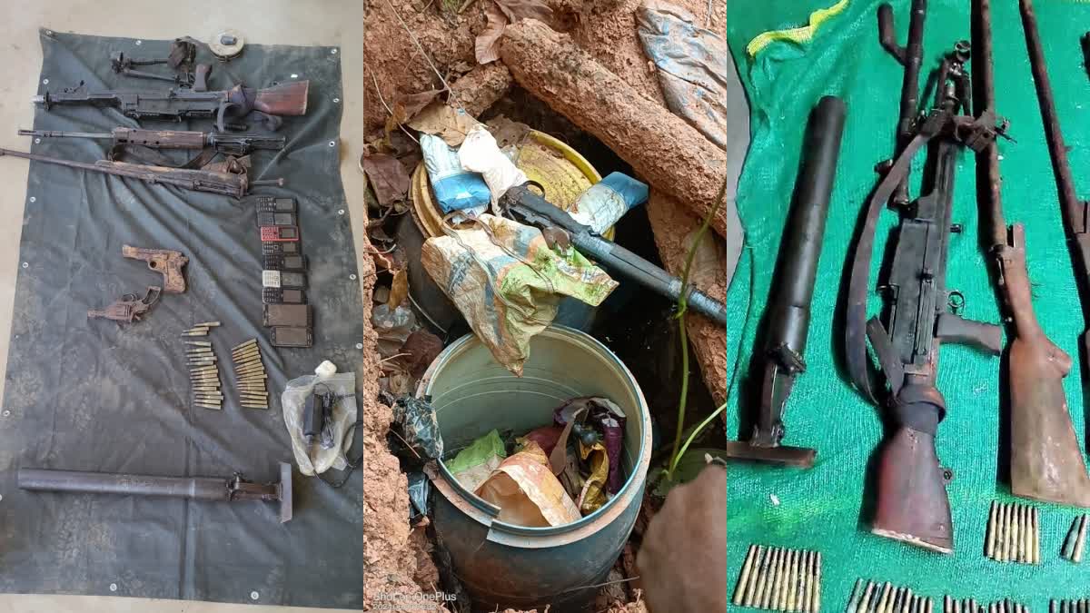 Security forces recovered arms and cartridges dumped by Naxalites in West Singhbhum