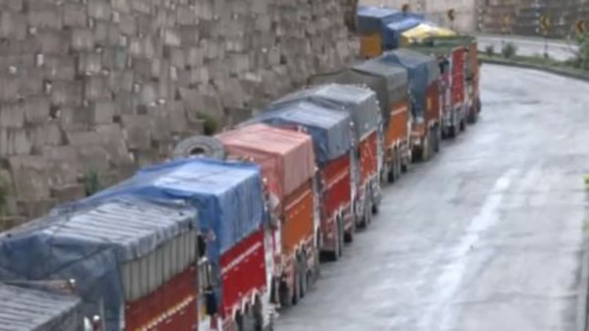 Supply trucks remain stranded in J&K's Udhampur as the Jammu-Srinagar NH-44 closed due to bad weather