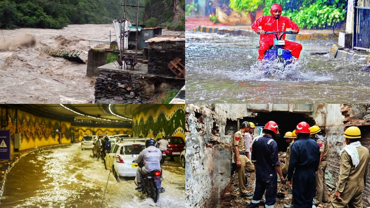 Rains battered several parts of northern India killing at least 12 people and leading to landslides damaging houses and roads, massive waterlogging, and bridges being washed away.