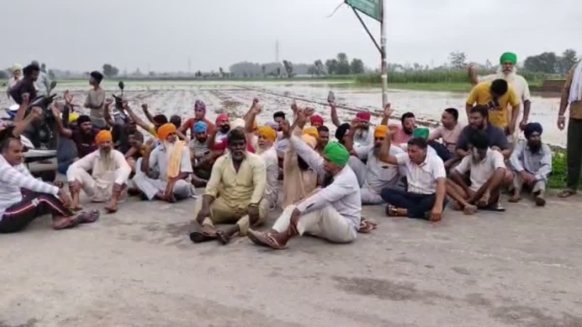 Due to the closure of the bridge, farmers staged a dharna on Sultanpur Lodhi Dalla Marg