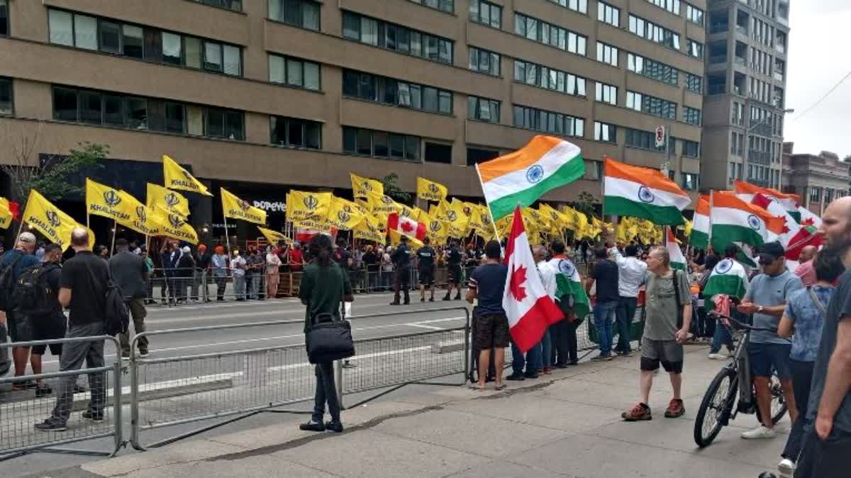 pro india vs Khalistani protesters outside the indian embassy in canada