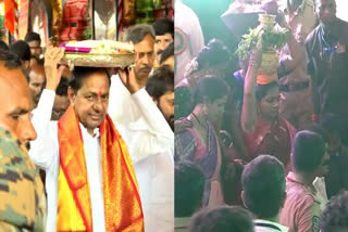 housands of devotees from the twin cities of Hyderabad and Secunderabad flocked to the Ujjaini Mahankali temple in Secunderabad to seek the blessings of Goddess Mahankali on the auspicious occasion of Bonalu on Sunday. A large number of women carrying beautifully adorned earthen pots filled with Bonam (rice cooked with milk and jaggery) stood in serpentine queues since morning to have darshan and present Bonam to the presiding deity.