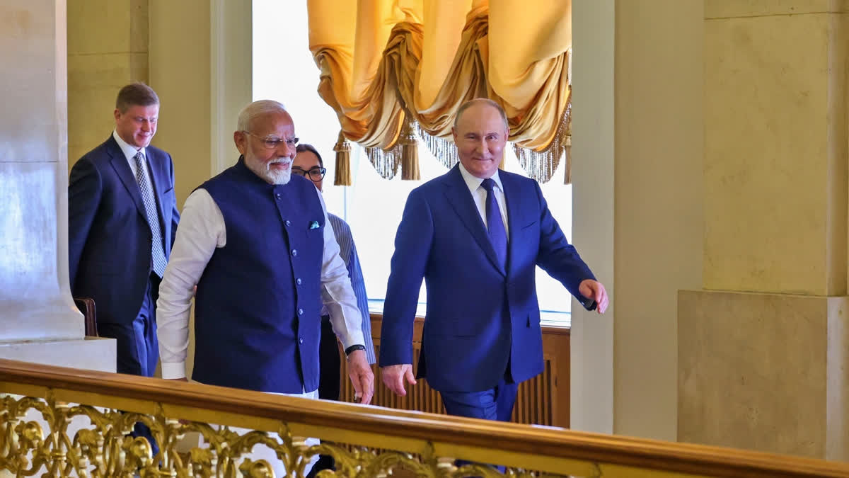 PM Narendra Modi with Russian President Vladimir Putin in Moscow on Tuesday.