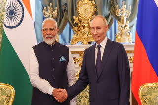 PM Modi with President Vladimir Putin in Moscow on Tuesday.
