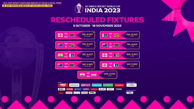 Nine fixtures For ICC WC 2023 Date