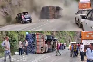 Truck overturned on road