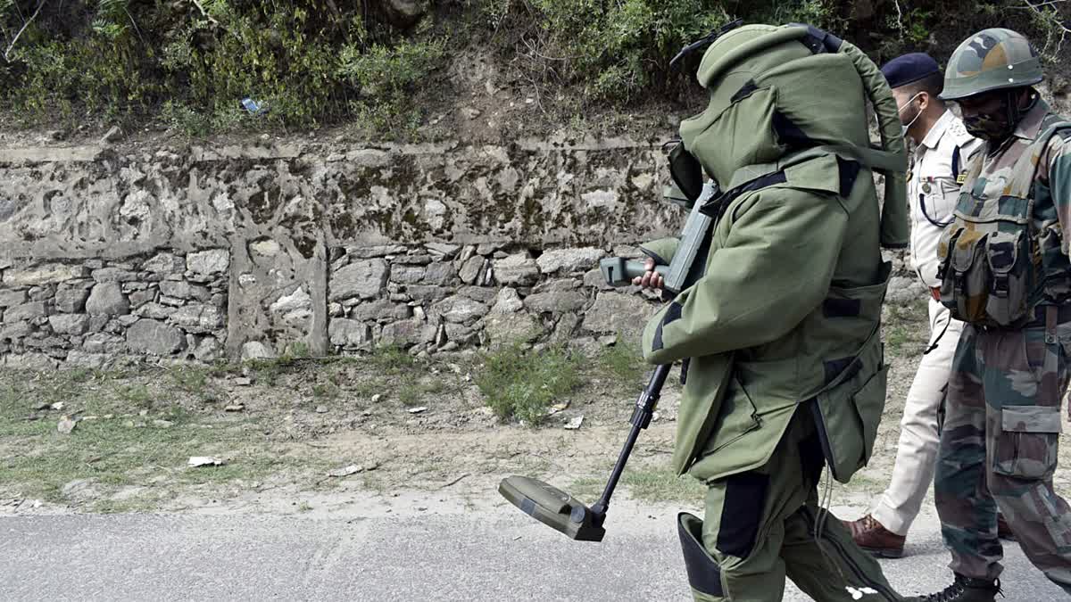 Security forces during the search operation of the IED in Jammu and Kashmir