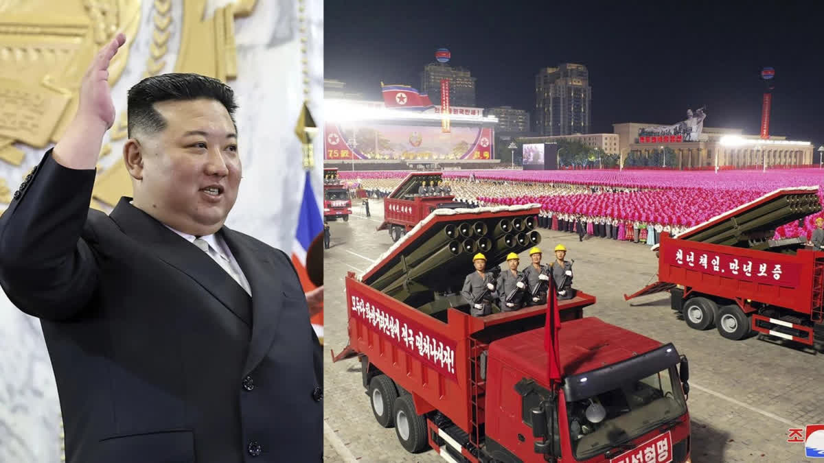 Kim Jong Un hosts Chinese and Russian guests at a parade celebrating North Korea's 75th anniversary