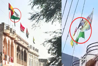 A Palestinian flag was prominently displayed on a residential house in Patela Mohalla, Kotwali Police Station area, prompting a swift response from local authorities.