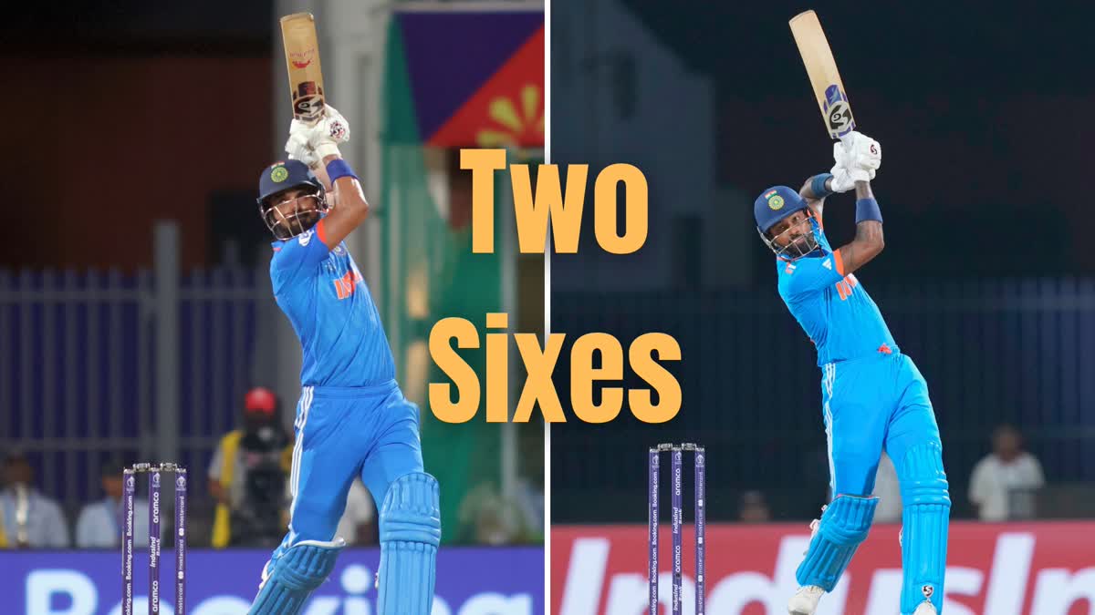 In all, there were five sixes hit in the opening match between India and Australia in ICC Men's Cricket World Cup 2023, wherein the hosts defeated the visitors by six wickets after bundling the Kangaroos for 199 runs, at Chennai's Chepauk MAC Stadium on Sunday.    Two of which will be remembered for a long time. One, a spoiler six by Hardik Pandya. Second, a match-winning hit by KL Rahul who was unbeaten at 97 when he inadvertently went all the way over the boundary.