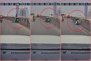 Rider fell down from the fast moving bike