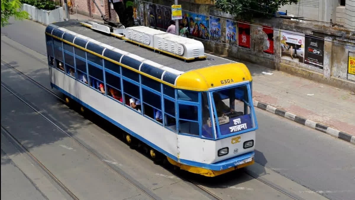 A tram on the streets of Kolkata near College Street