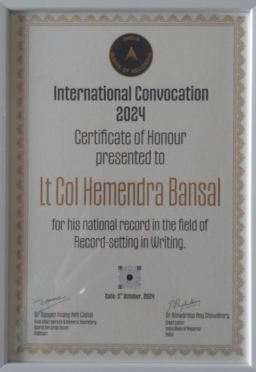 Honor to Indian Army officer Lieutenant Colonel Hemendra Bansal