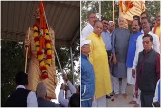 Former Union Minister Yashwant Sinha garlanded statue of Jayaprakash Narayan in Hazaribag