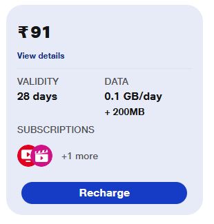 Reliance Jio introduces a Rs 91 plan